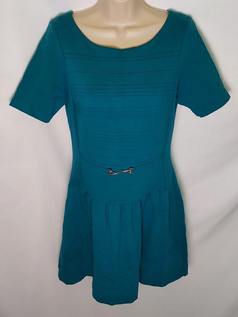 White House Black Market Teal Short-Sleeve Fit & Flare Dress